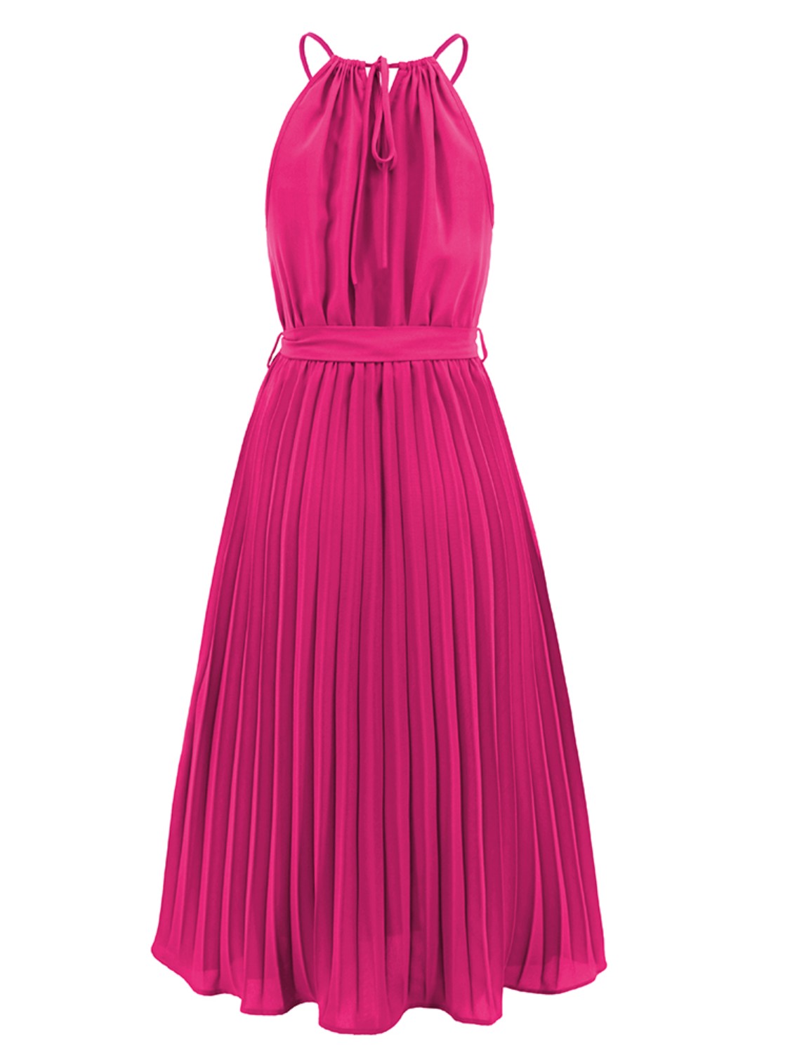 Ivyshape | Pleated Spaghetti Strap Tie Waist Midi Dress