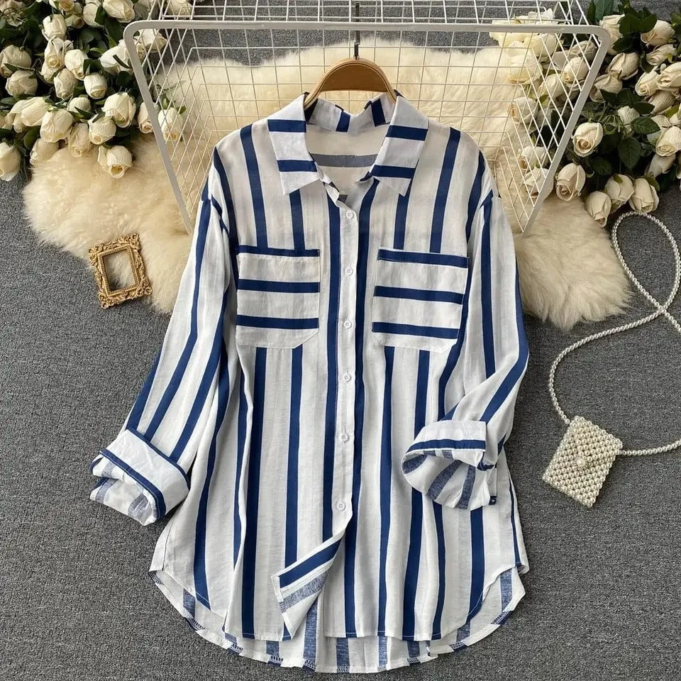 Trendy Striped Long-Sleeve Blouse for Women