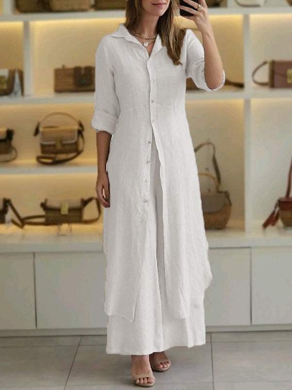 Ivyshape | Women's Summer Casual Linen Long Two-Piece Set Pant Suits