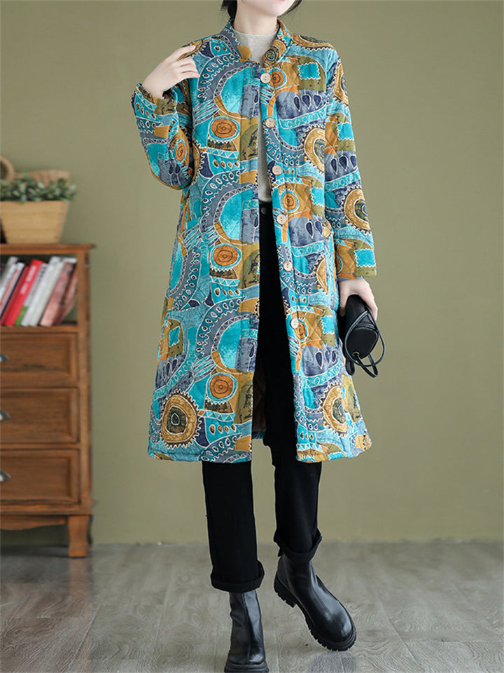 Cute Abstract Print Super Warm Plush Lining Coat