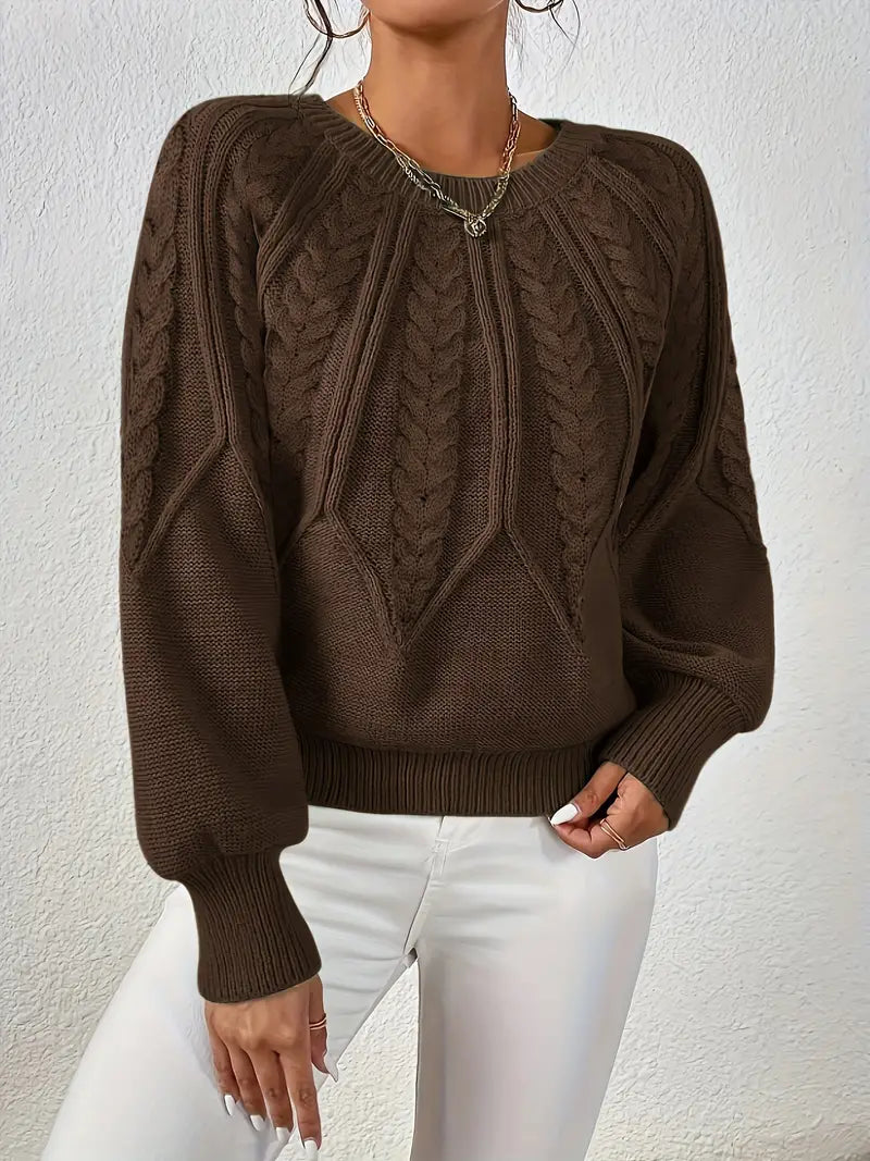 Ivyshape | Pullover Round Neck with Cable Pattern