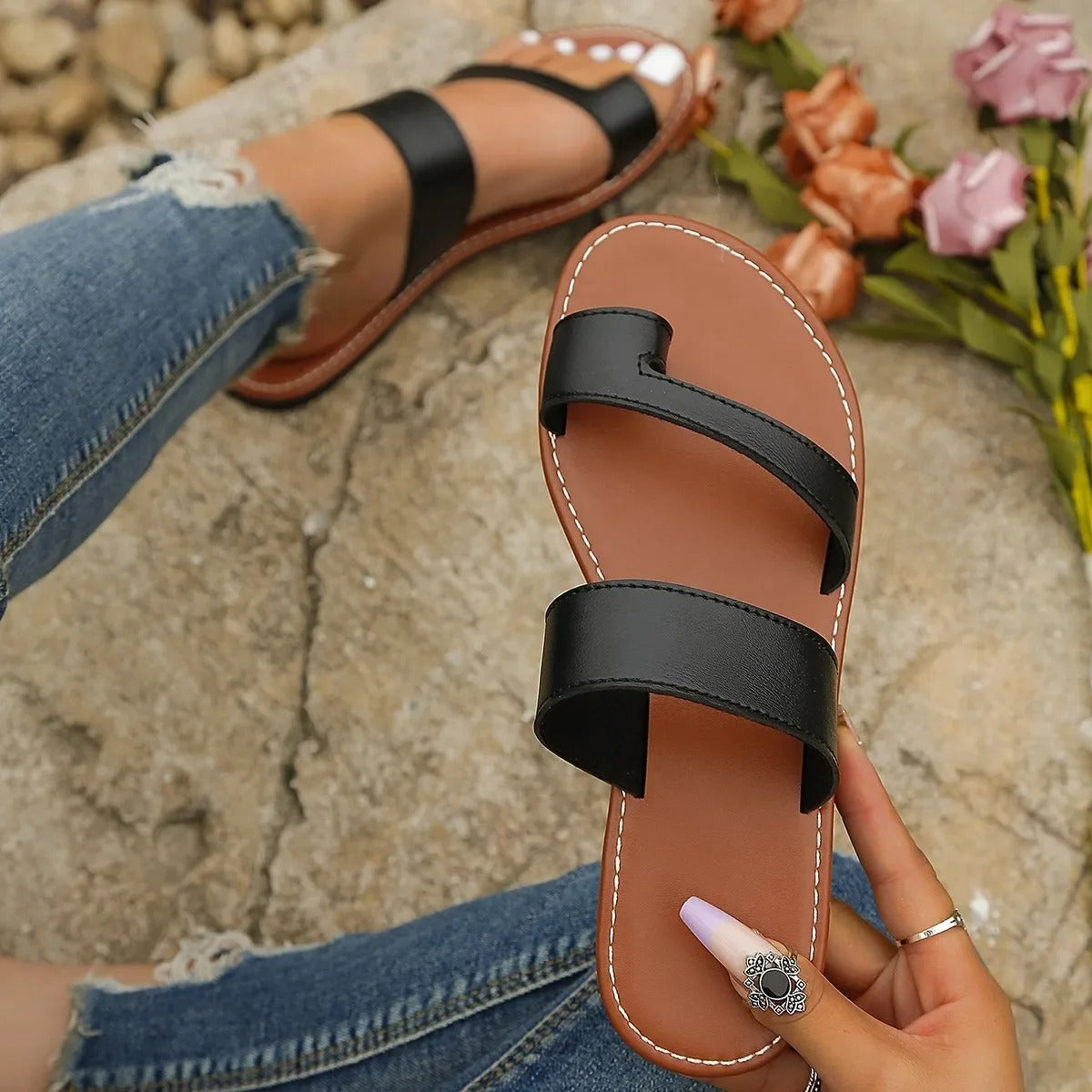 Stylish Open Toe Flat Slides for Women