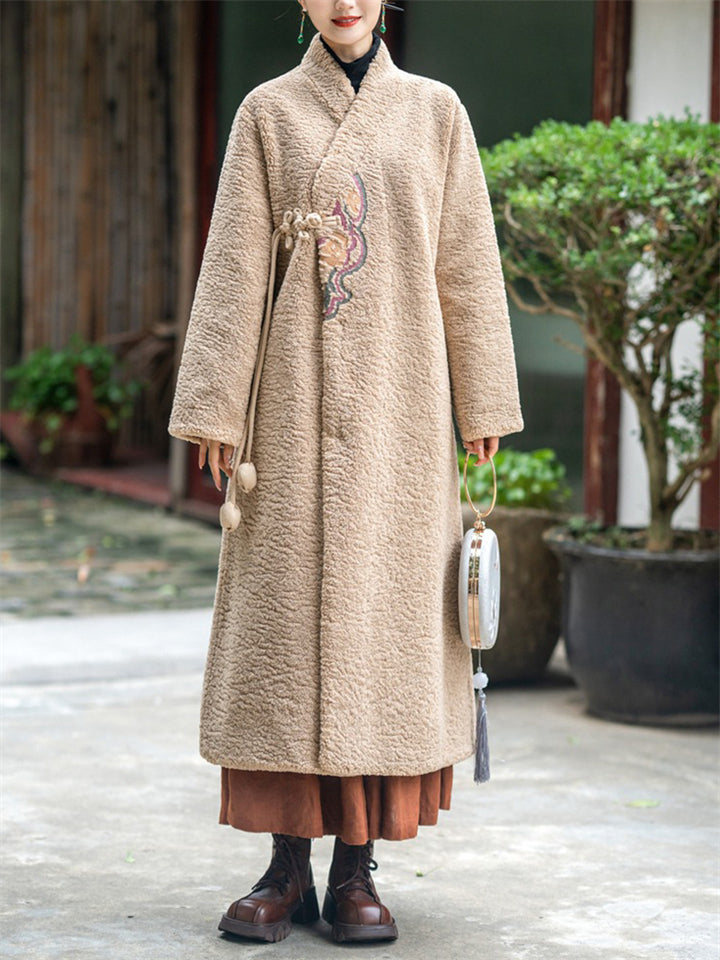 Chinese Style Warm Sherpa Blend Overcoats for Ladies