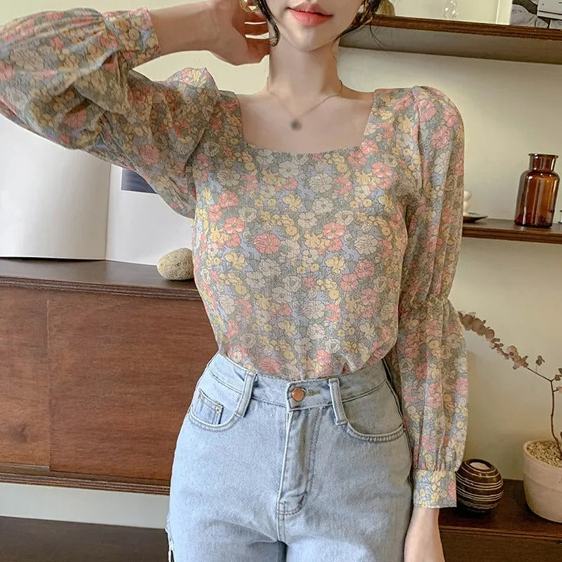 Sweet Floral Print Blouse for Women