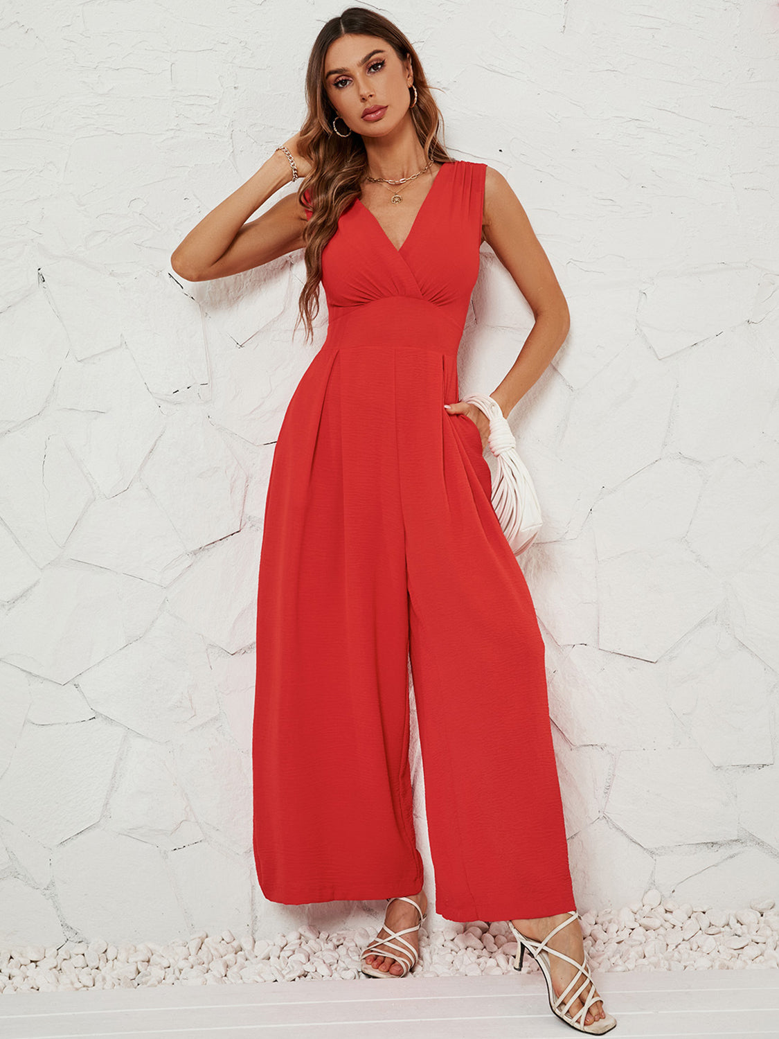 Ivyshape | Surplice Wide Strap Jumpsuit with Pockets