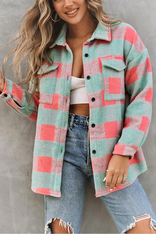 Ivyshape | Plaid Colorblock Casual Oversized Jacket