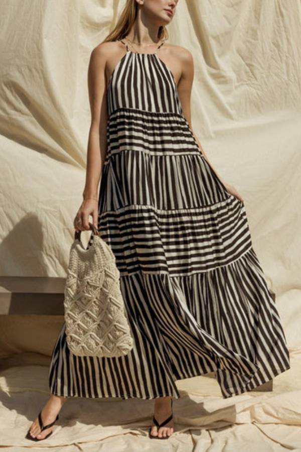 Ivyshape | Stripe Maxi Tiered Dress