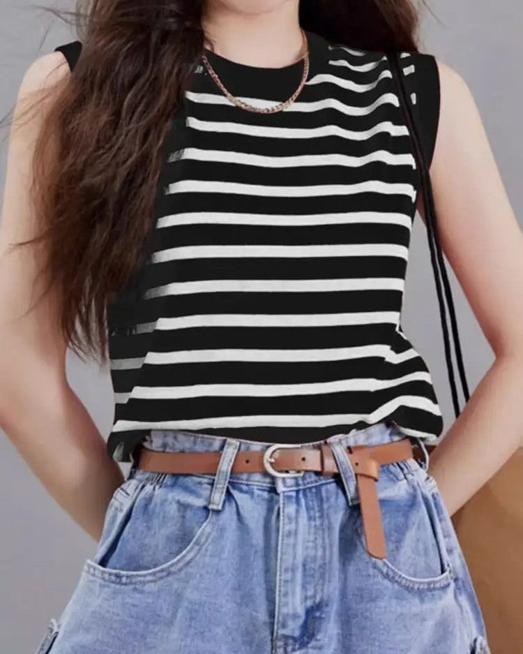 Vintage Striped Sleeveless Blouse for Women