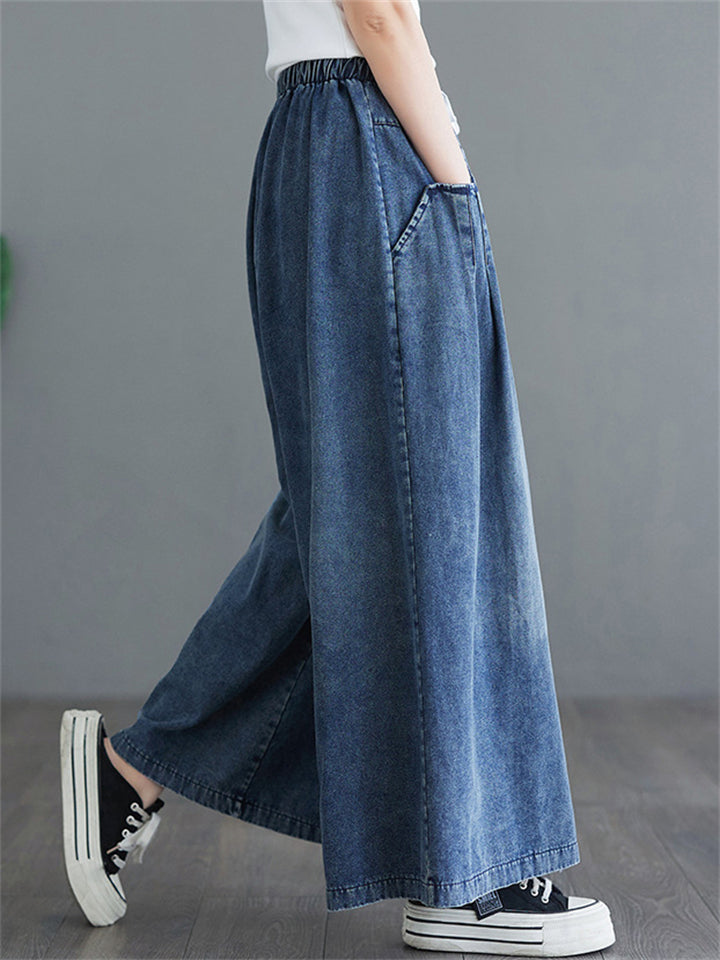 Blue Big Size Loose Wide Leg Jeans for Women