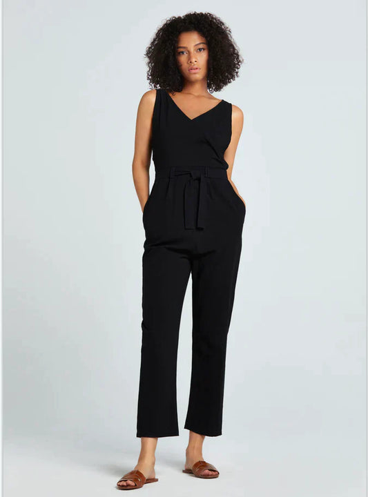 V-neck sleeveless cotton jumpsuit