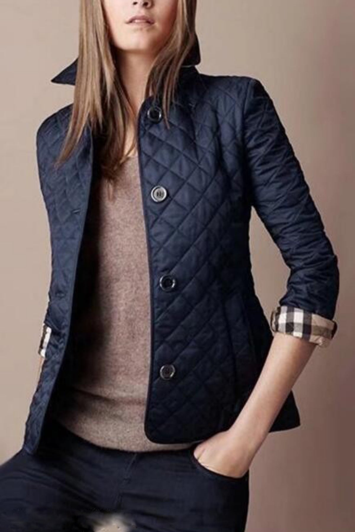 Ivyshape | Women's Diamond Pattern Jacket Collared