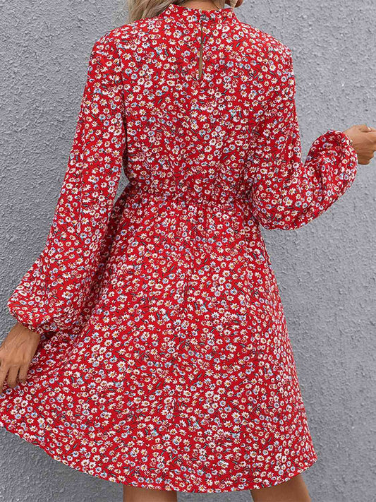 Floral Mock Neck Long Sleeve Dress