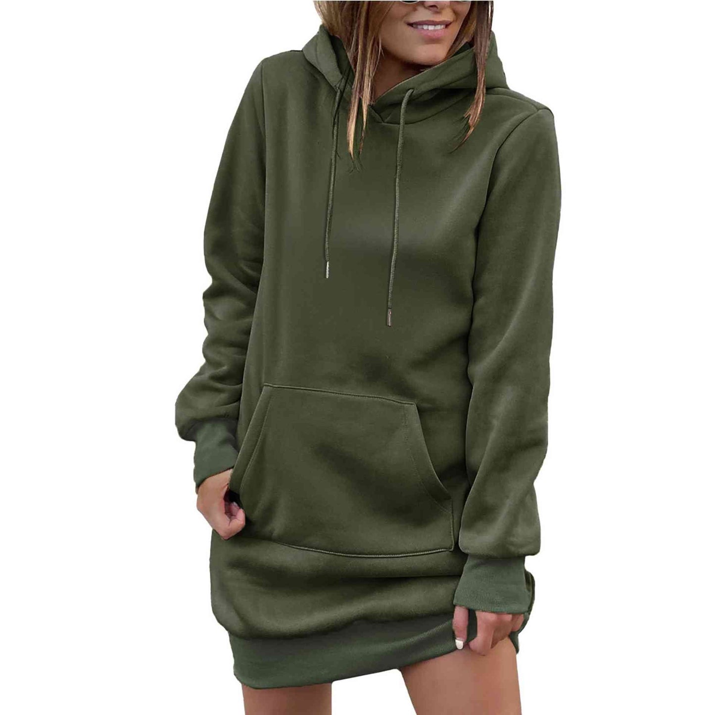 Drawstring Long Sleeve Hooded Mini Dress