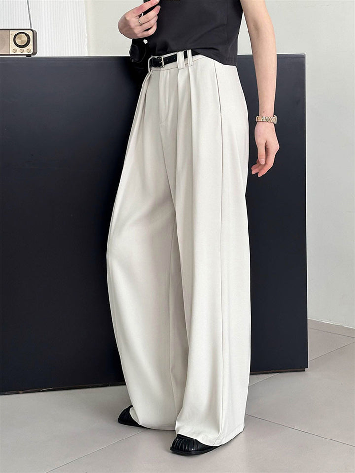 Pleated Simple Loose Fit Straight-Leg Suit Trousers for Ladies