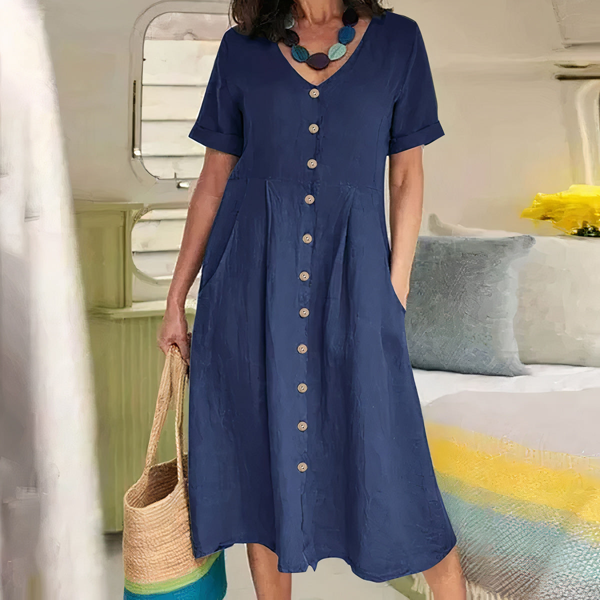 Ivyshape | Cotton-Linen Dress