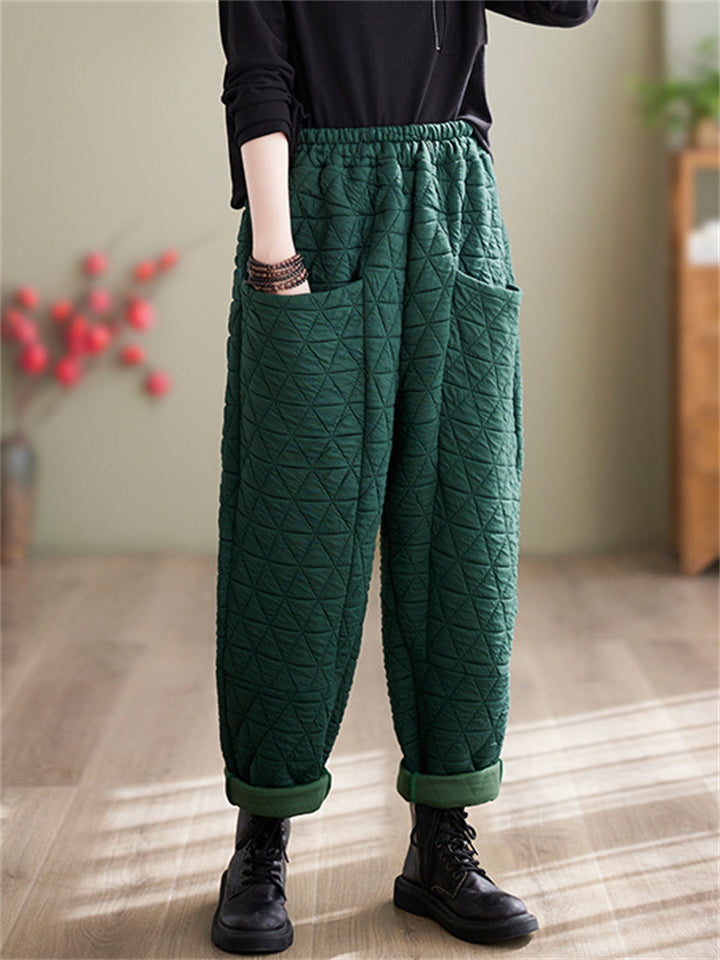 Elastic Waist Comfy Warm Cotton Pants for Winter