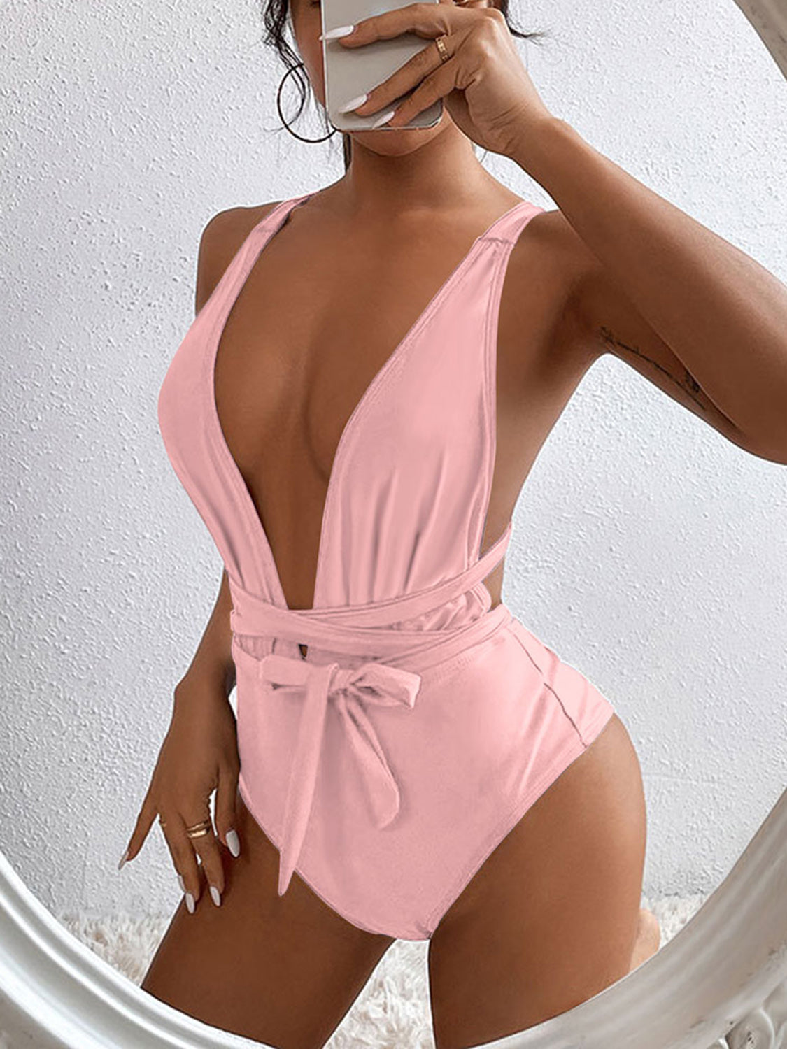 Ivyshape | Tied Crisscross Wide Strap One-Piece Swimwear