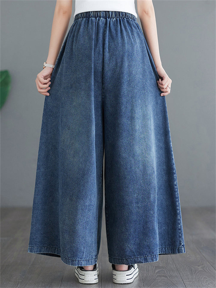 Blue Big Size Loose Wide Leg Jeans for Women