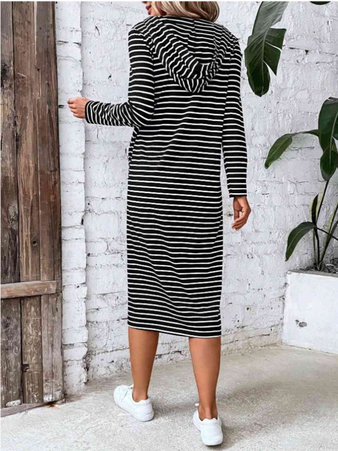 Striped Zip Front Hooded Dress