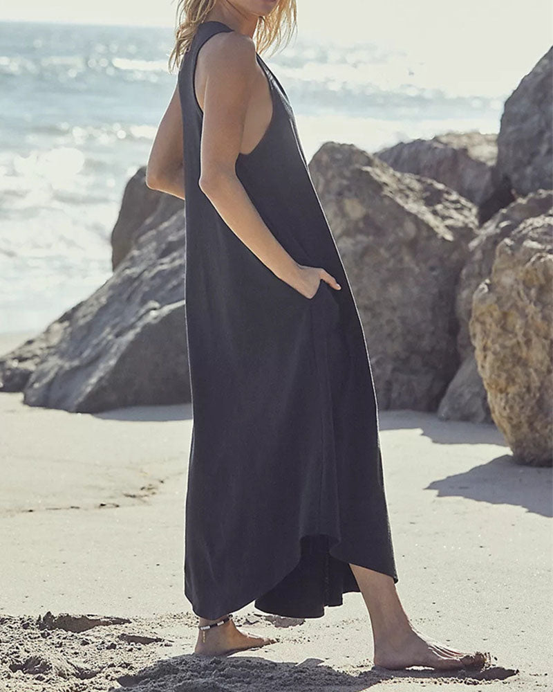 Double Pocket Sleeveless Maxi Dress