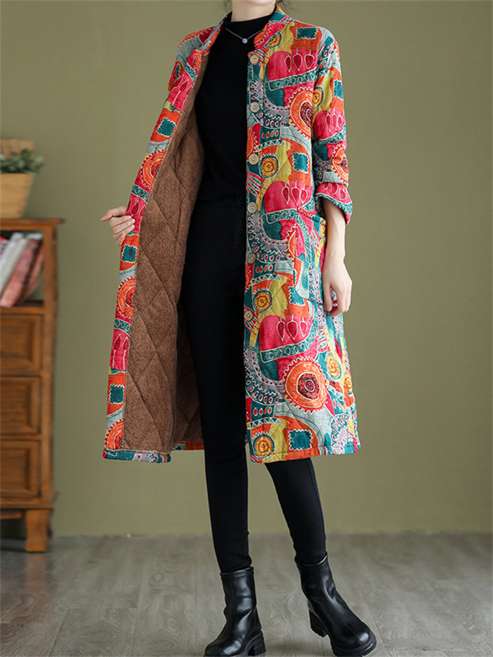 Cute Abstract Print Super Warm Plush Lining Coat