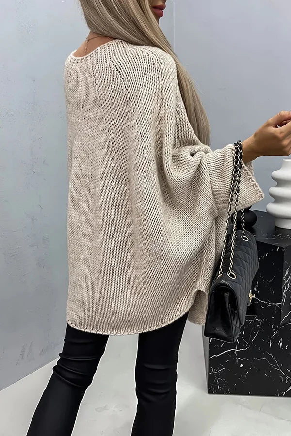 Ivyshape | Me Knit Crew Neck Poncho Loose Sweater