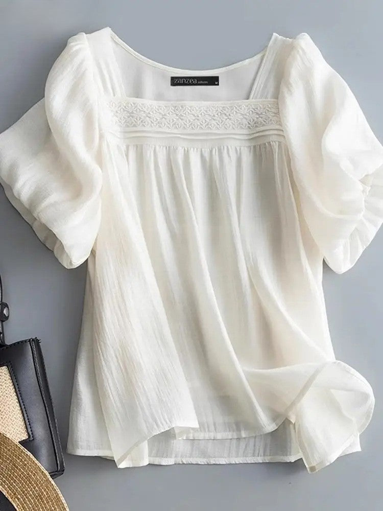 Trendy Square Neck Lace Blouse for Women