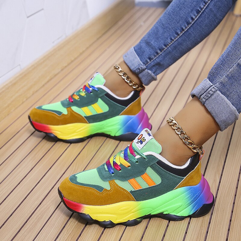 Ivyshape | Swiftstep Comfortable Rainbow Sneakers