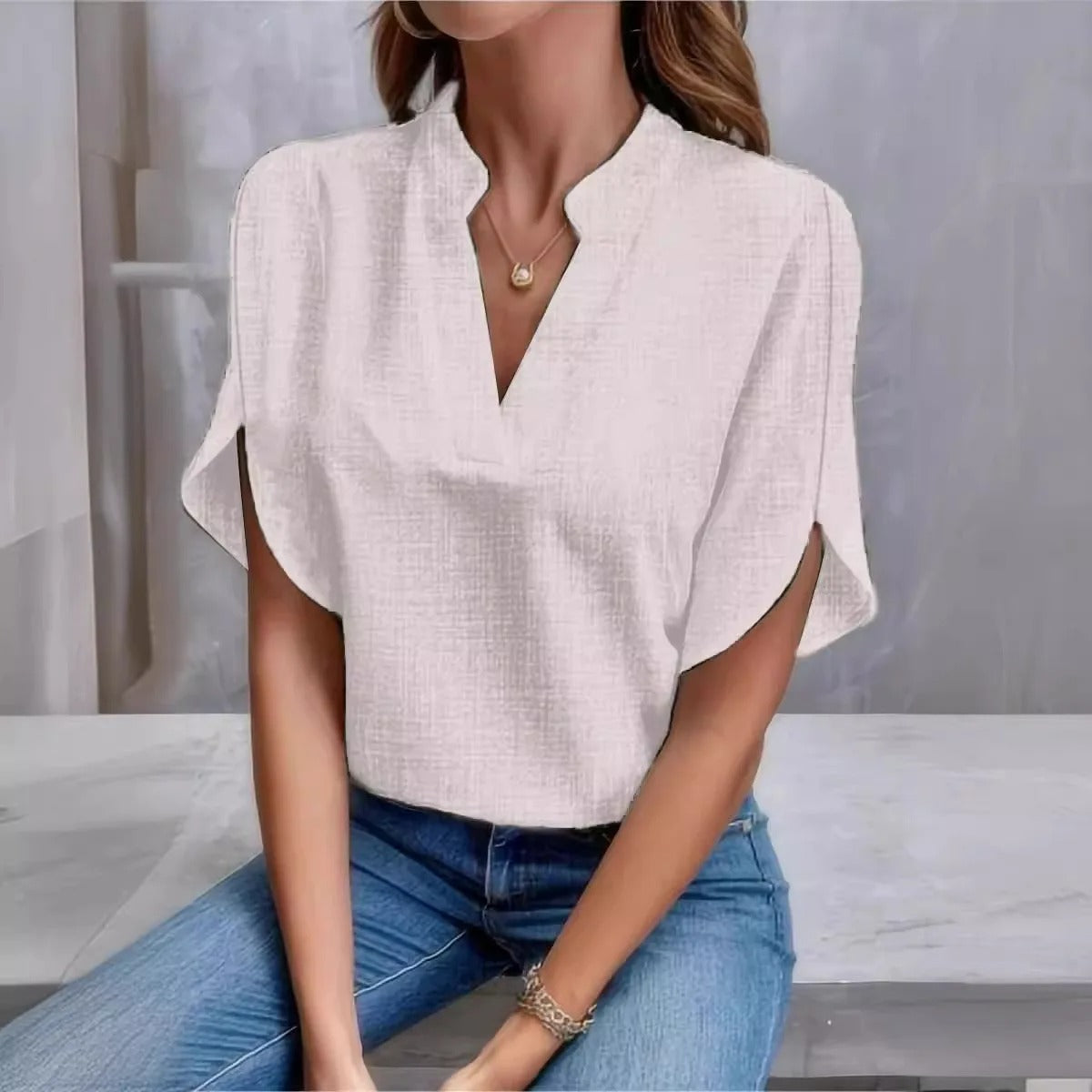 Breezy Linen V-Neck Top for Women