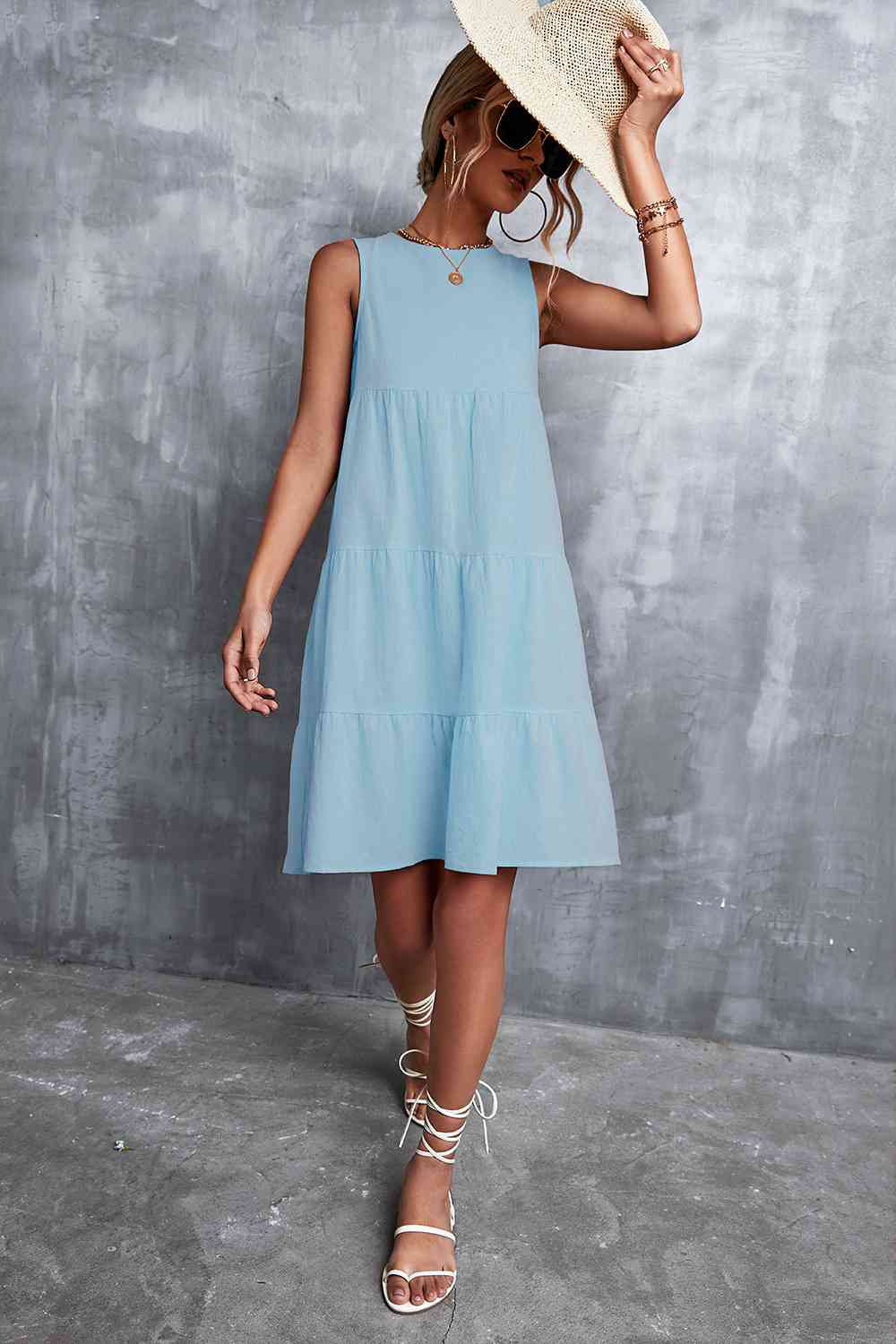 Sleeveless Round Neck Tiered Dress