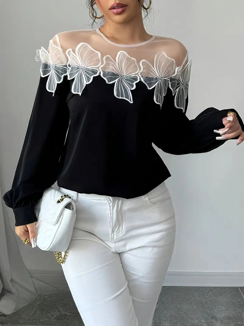 Ivyshape | Stylish Long Sleeve Blouse Made of Mesh Fabric