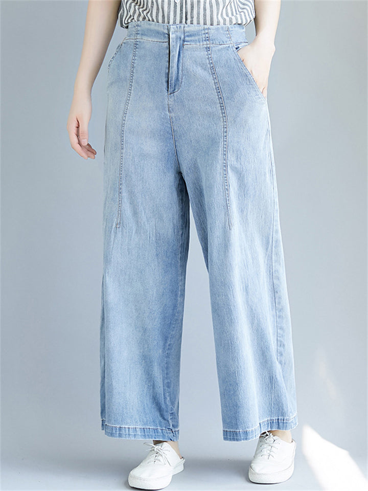 Women's Leisure Light Blue High-Waist Jeans