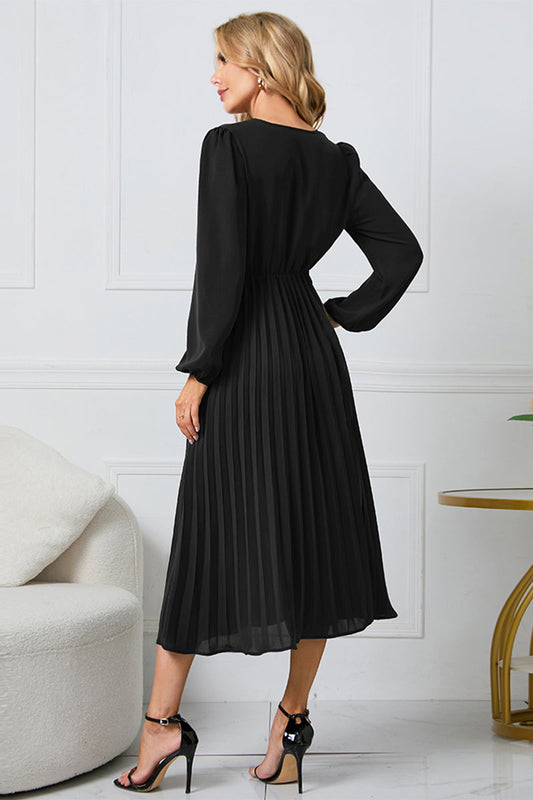 Ivyshape | V-Neck Long Sleeve Tie Waist Midi Dress