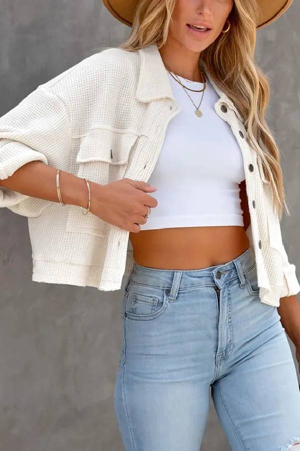 Ivyshape | Waffle Cardigan Short Top Jacket