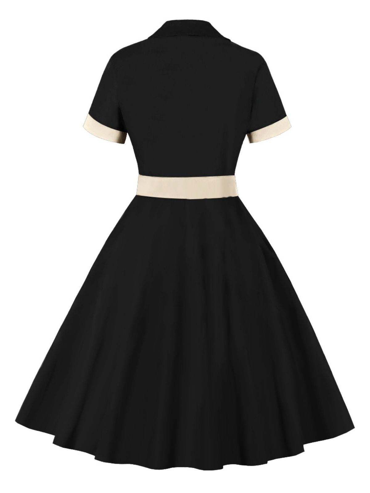 Retro Contrast Short-Sleeved Lapel Dress