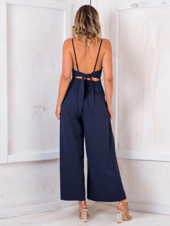 Sexy Spaghetti Strap Solid Color Wide Leg Pants Jumpsuit Rompers