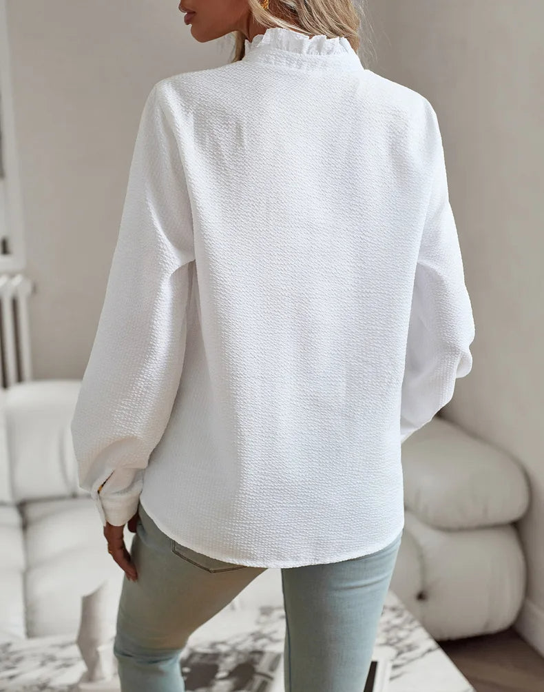 Ivyshape | Women's Ruffled Accent Polo Long Sleeves