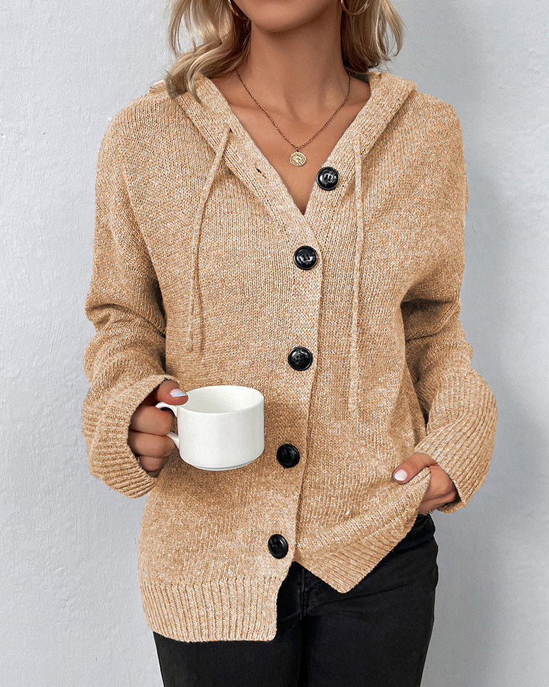 Ivyshape | Corina Solid Color Cardigan with Hood and Laces