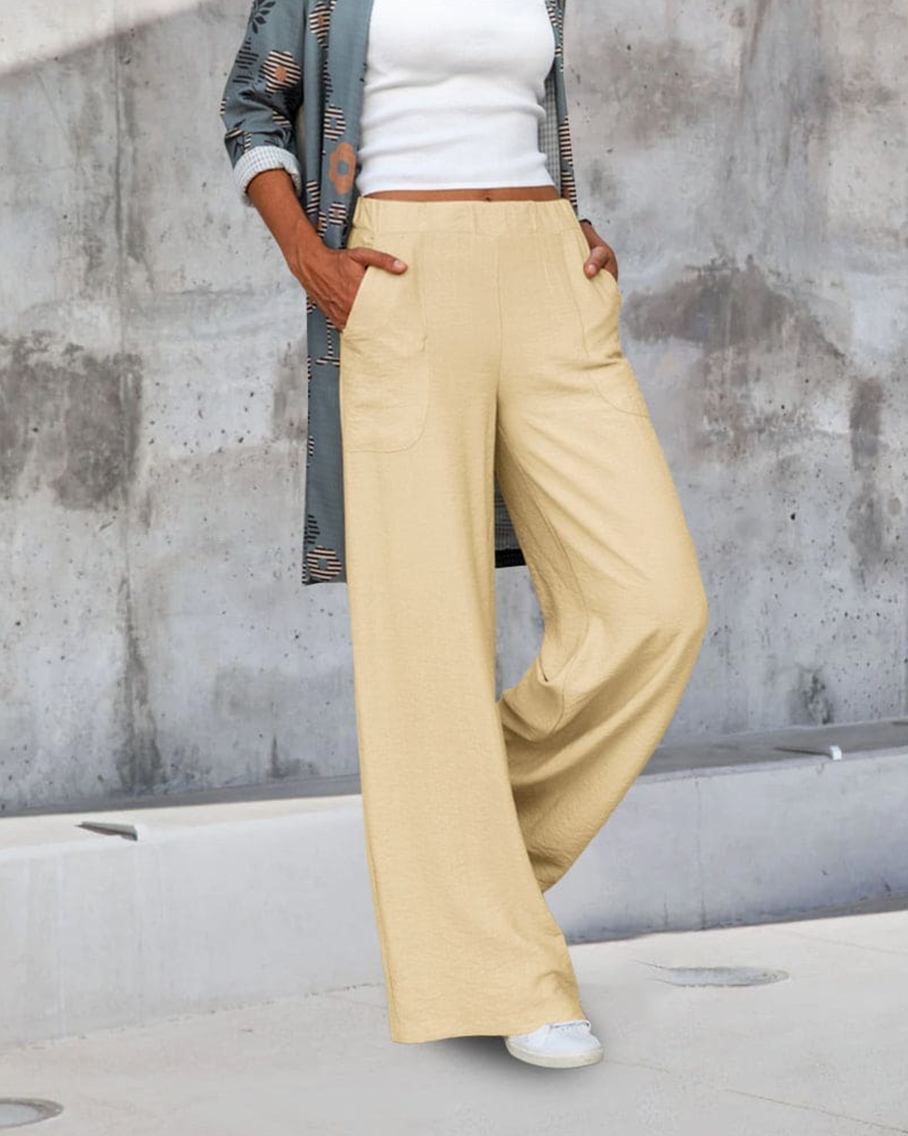 Ivyshape | Mid-Rise Pants with Wide Legs