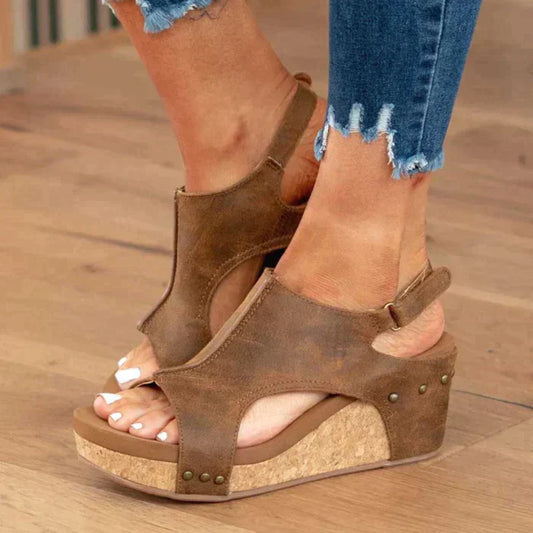 Ivyshape | Women's Leather Stylish Heels Wedge