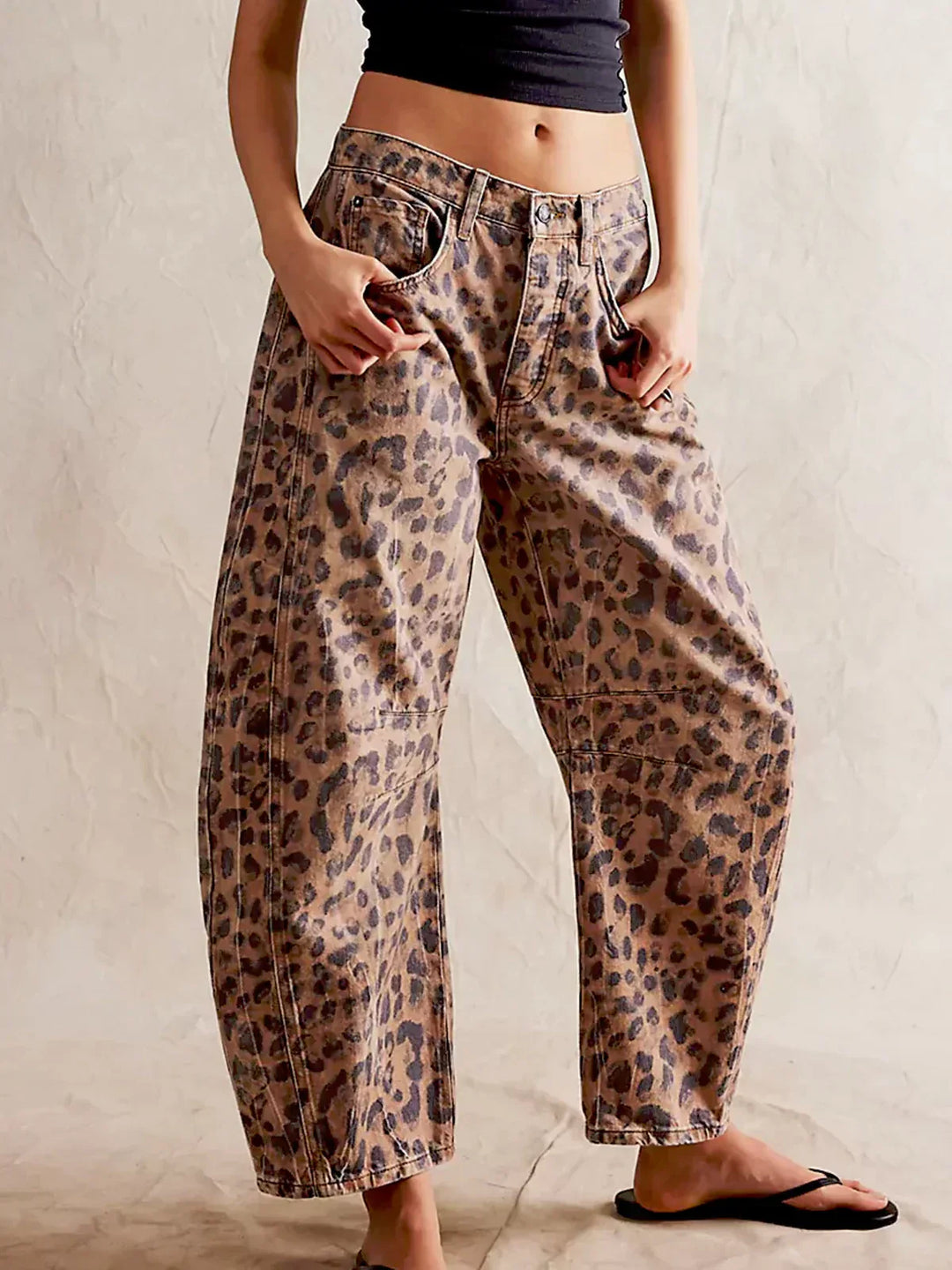 Ivyshape | Leopard Print Oversized Jeans