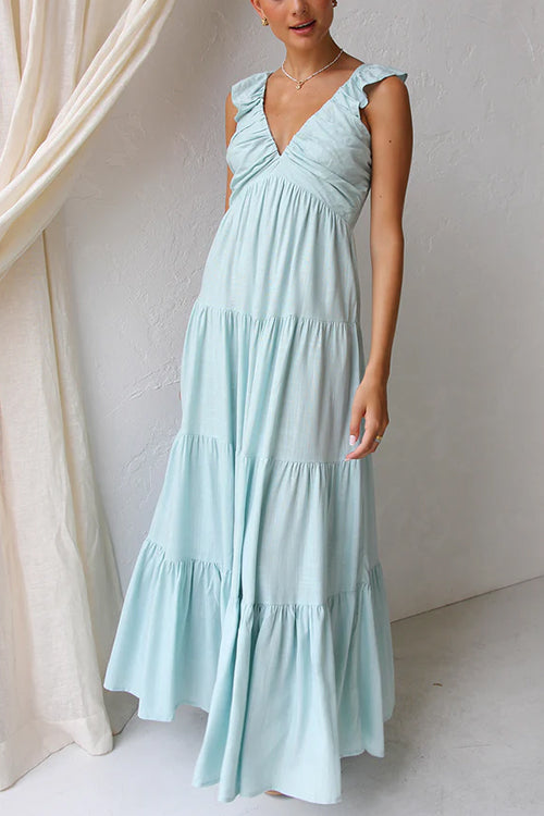 Ivyshape | V-Neck Flowing Ruffle Maxi Dress