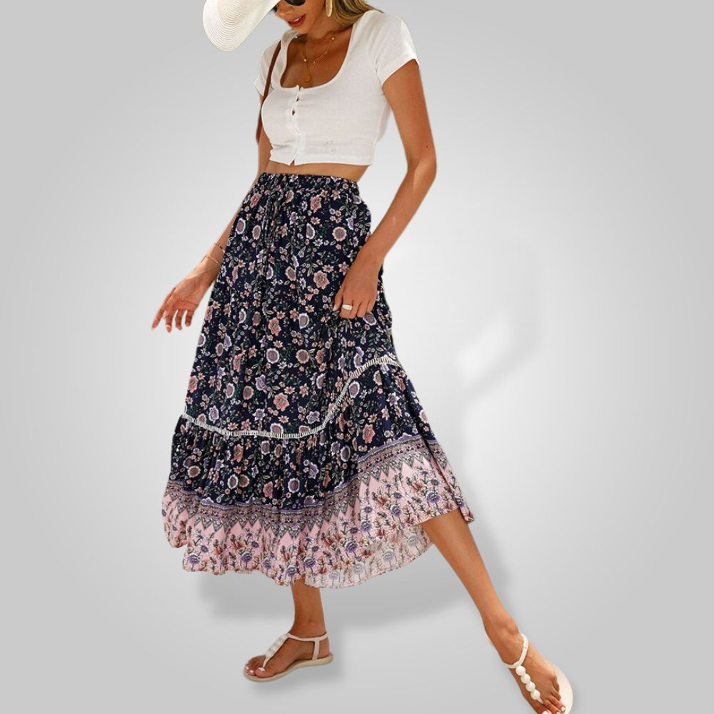 Ivyshape | Women's Summer Boho Skirt Long