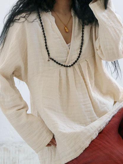 Color Long Sleeve Linen Cotton Loose Tops Blouse