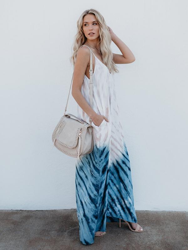 Strap Print Beach Maxi Long Dress