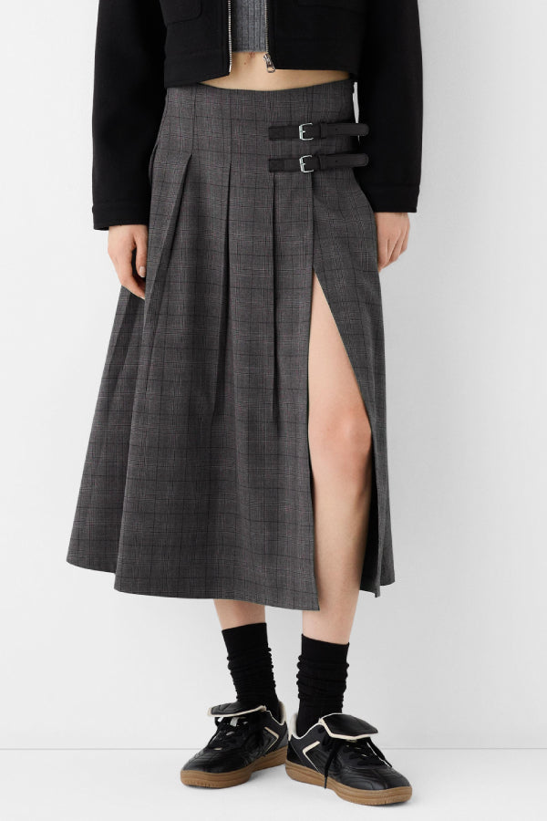 Ivyshape | Pleat Midi Skirt with A Belt Detail