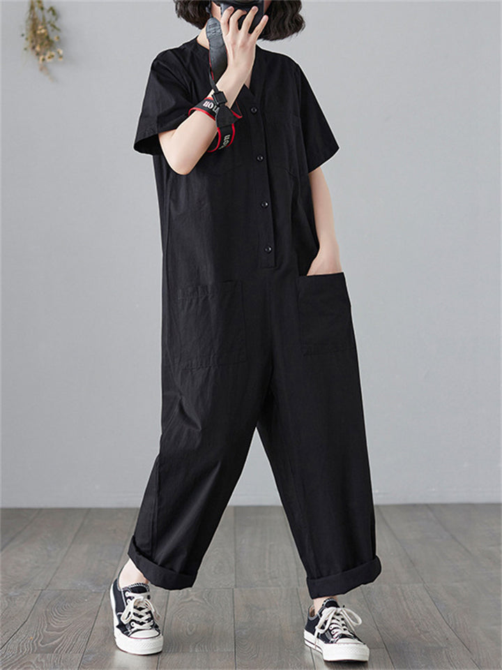 Female Leisure V Neck Multi-Pocket Hard-Wearing Overalls