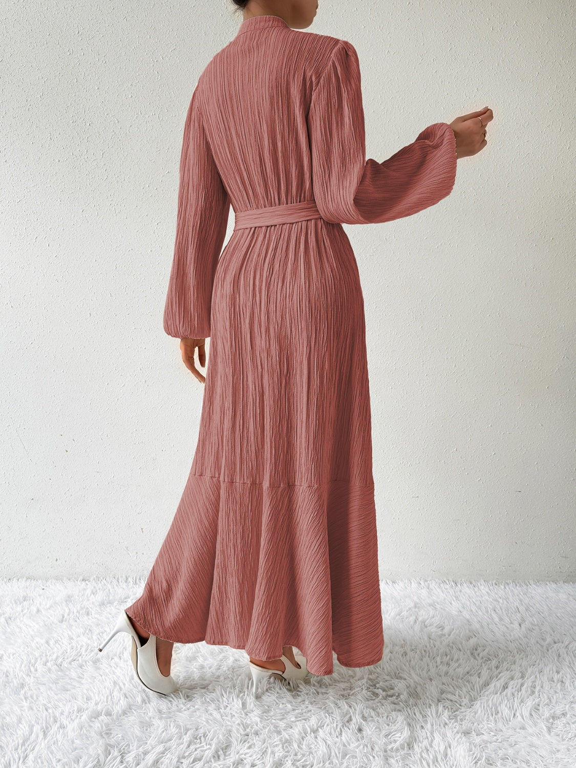 Ivyshape | Tie Waist Long Sleeve Dress