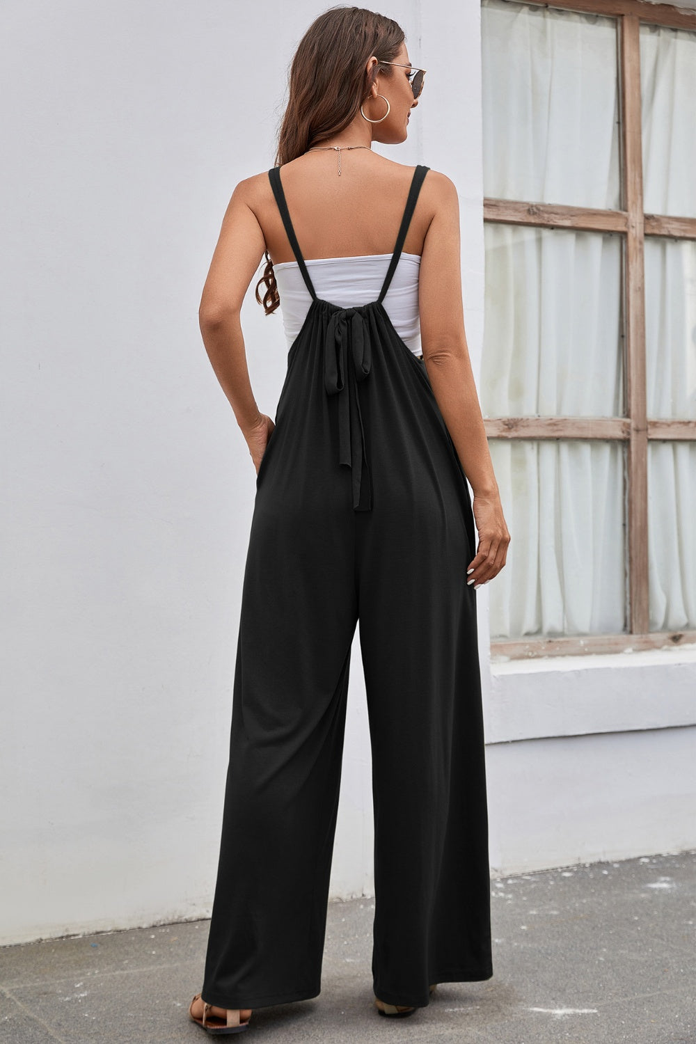 Ivyshape | Tied Spaghetti Strap Wide Leg Jumpsuit