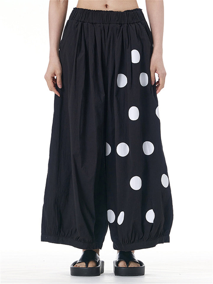 Large Size Polka Dot Print Wide Leg Pants for Women